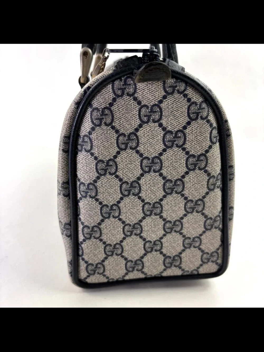 Gucci Beige GG Canvas Satchel with Navy and Red Web Stripe